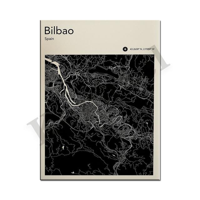 Барселона. Севилья. Бильбао. Мадрид. Альмерия. Цветная карта городов Испании. Искусство стены. плакат