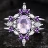 Luxury New European Beautiful Women's Three-piece Ring Inlaid Amethyst Zircon Ring Wedding Engagement Jewelry