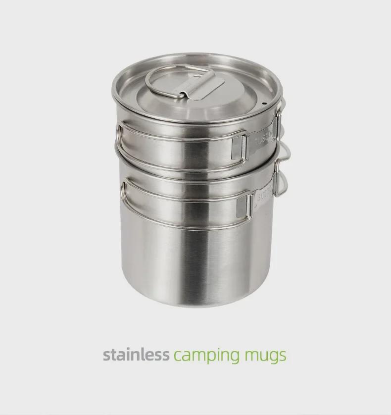 CLS 2-Piece Outdoor Camping Pot Set: 304 Stainless Steel, Lightweight, Folding, Portable for Travel & Mountaineering.
