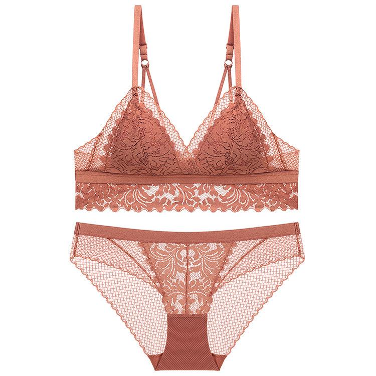 Комплект ультратонкого бесшовного треугольного бюстгальтера из французского кружева - Удобный, Дышащий, Сексуальный пуш-ап дизайн
