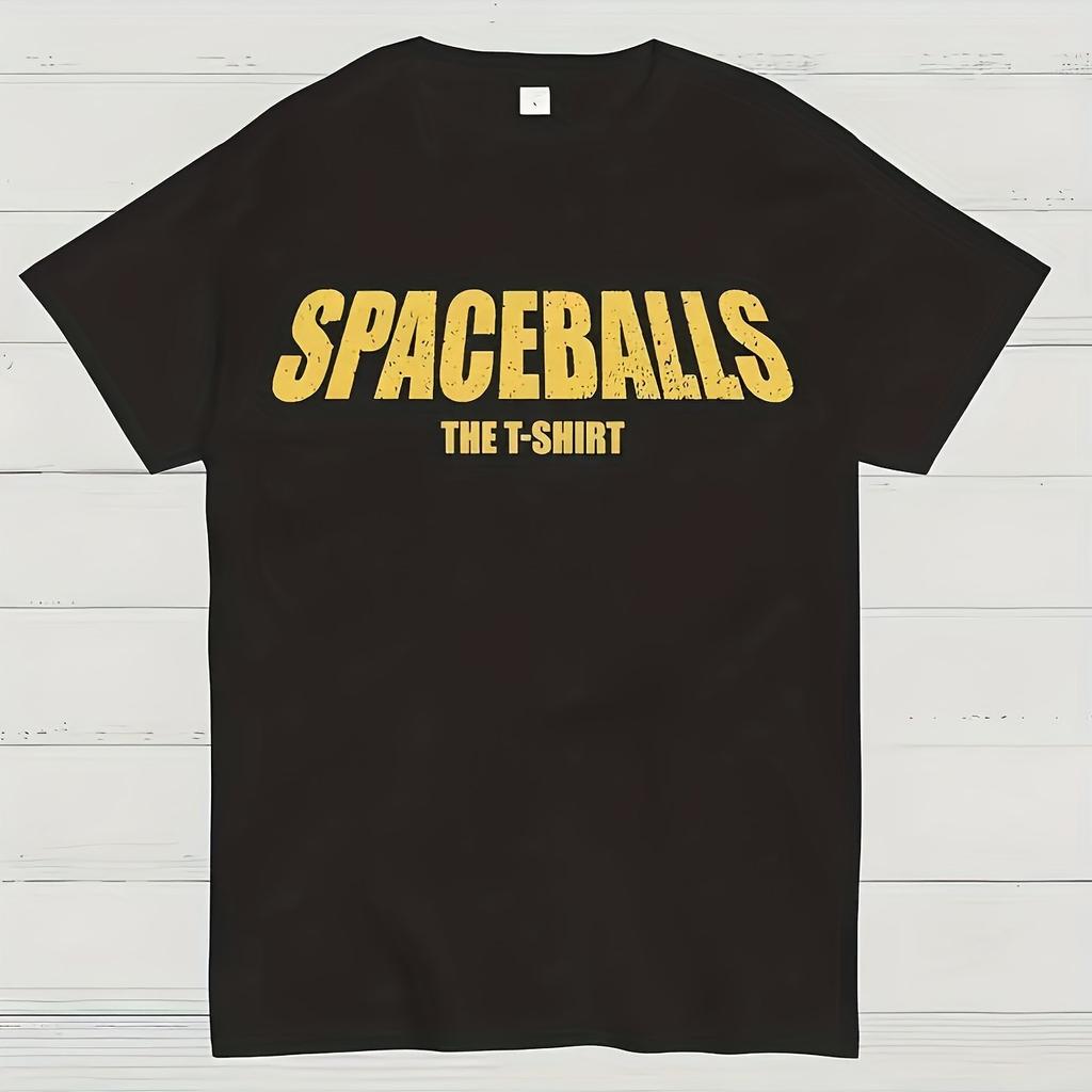 MenS Spaceballs Movie Graphic TShirt with Golden Lettering Casual Short Sleeve Comfortable Knit Fabric for Casual Attire