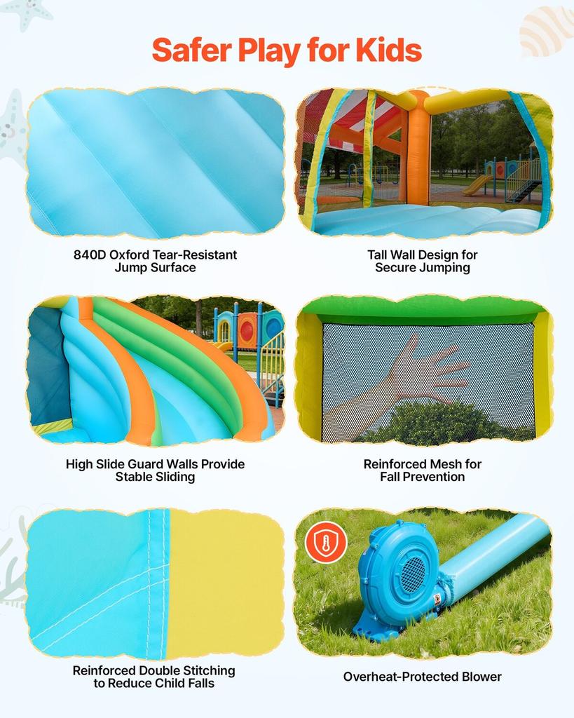 Inflatable Bounce House, 14.9 x 12.8 x 7.8 ft Inflatable Bounce House Water Slide, Bouncer Castle with Castle Bounces, Tall Slide, Splash Pool &