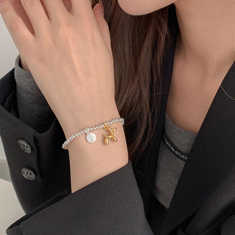 Y2K Creative Cute Balloon Dog Bracelets for Women Beads Chain Ladies Bracelet Jewelry Sweet Couples Fashion Elastic Rope Metal