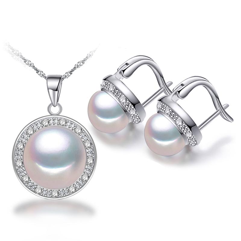 LSOOYH Cilp Earrings Natural Freshwater Pearl Jewelry Sets Cubic Zirconia CZ Necklace Earrings