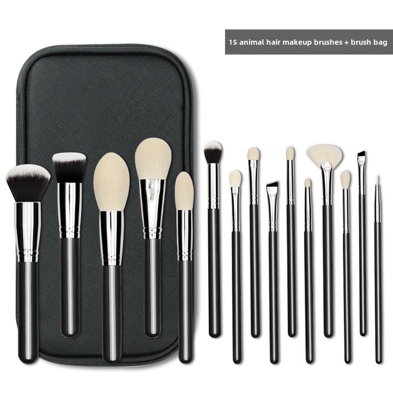 Набор из 15 профессиональных кистей для макияжа с шерстью животных для визажистов