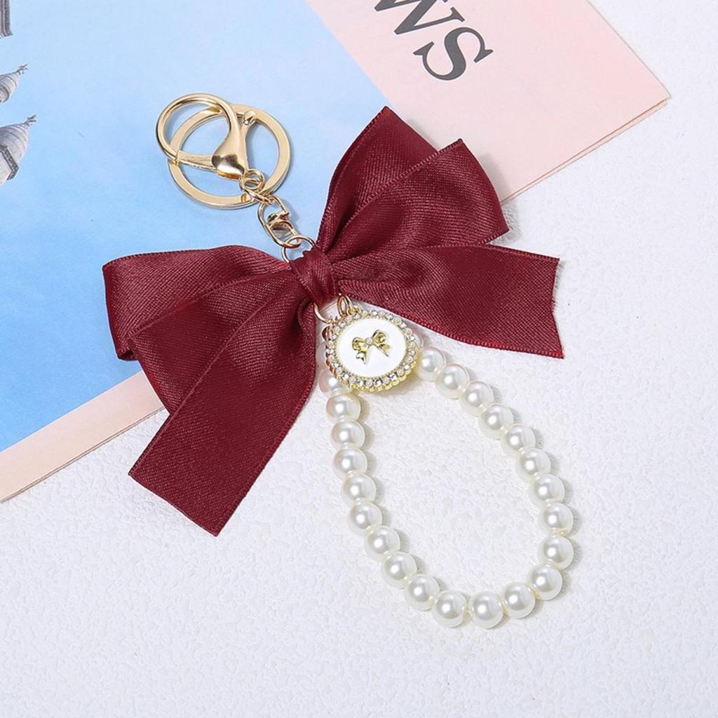 Bowknot Keychains Women's Pearl Chain Big Bow Tie Tote Hanging Ornament Bag Decorations DIY Headphone Case Accessories Kit Chain