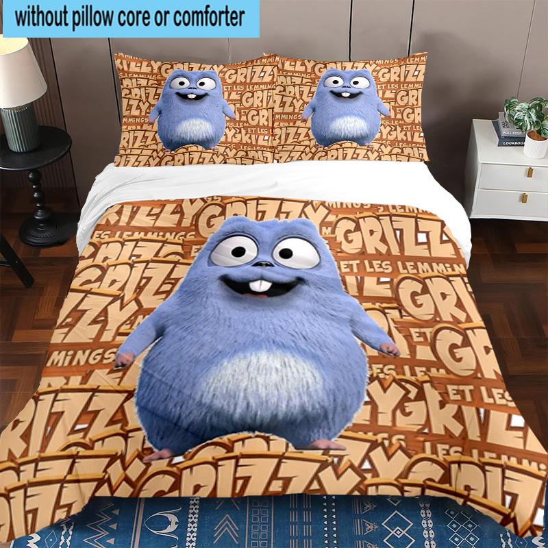 3PCS Bear And Blue Critter Adventure 3pcs Bedding,Including 3PCS Duvet Cover And 2pcs Pillowcases Perfect for Christmas,Ideal for Bedroom, Dormitory