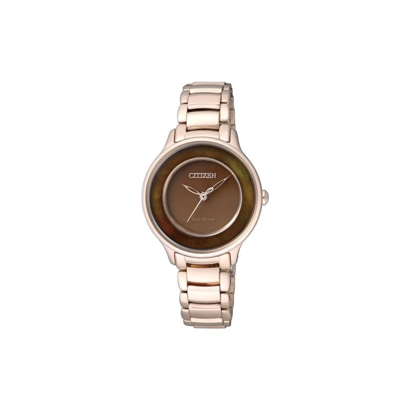 CITIZEN Eco-Drive Series Waterproof 50m Solar Quartz Steel Strap 30mm Women's Watch Brown Dial EM0382-51W