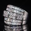 Huitan Silver Color Wide Ring for Women Inlaid Bright Cubic Zirconia Wedding Party Engagement Luxury Trendy Accessories Jewelry