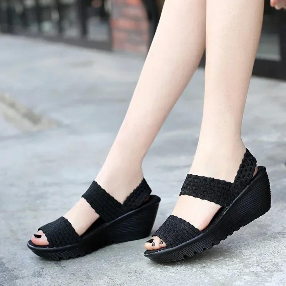 Wedge Platform Weave Sandals Fashion Peep Toe Comforty Breathable Mom Shoes Female Casual Thick Bottom Sandalias Mujer