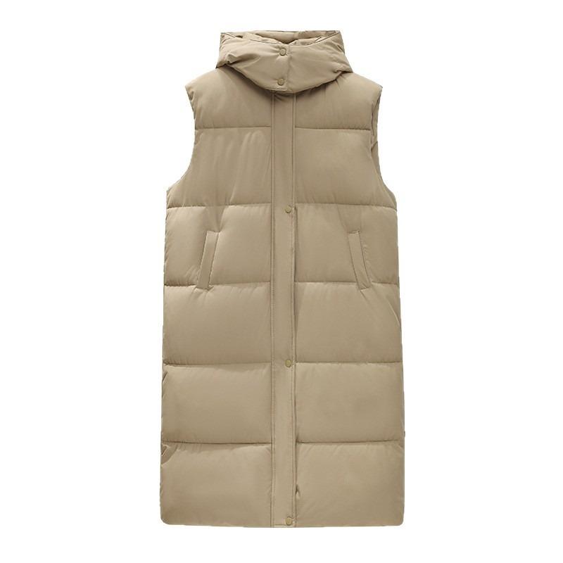 Зимний пуховый хлопковый жилет жилет поверх жилета длиной до колена хлопковый жилет женская куртка с капюшоном