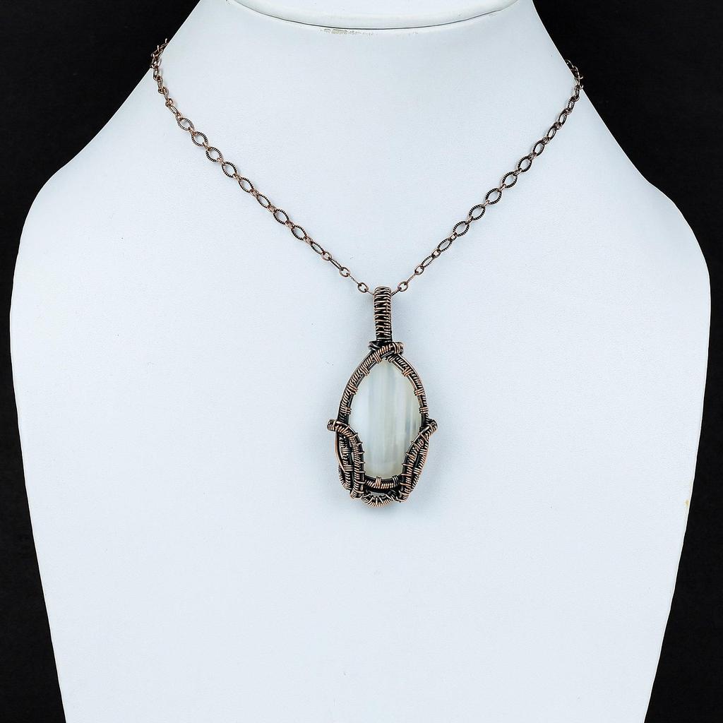 Подвеска из ботсванского агата, подвеска из медной проволоки, настоящие драгоценные камни, подвеска ручной работы, уникальный дизайн из меди, подвеска для женщин