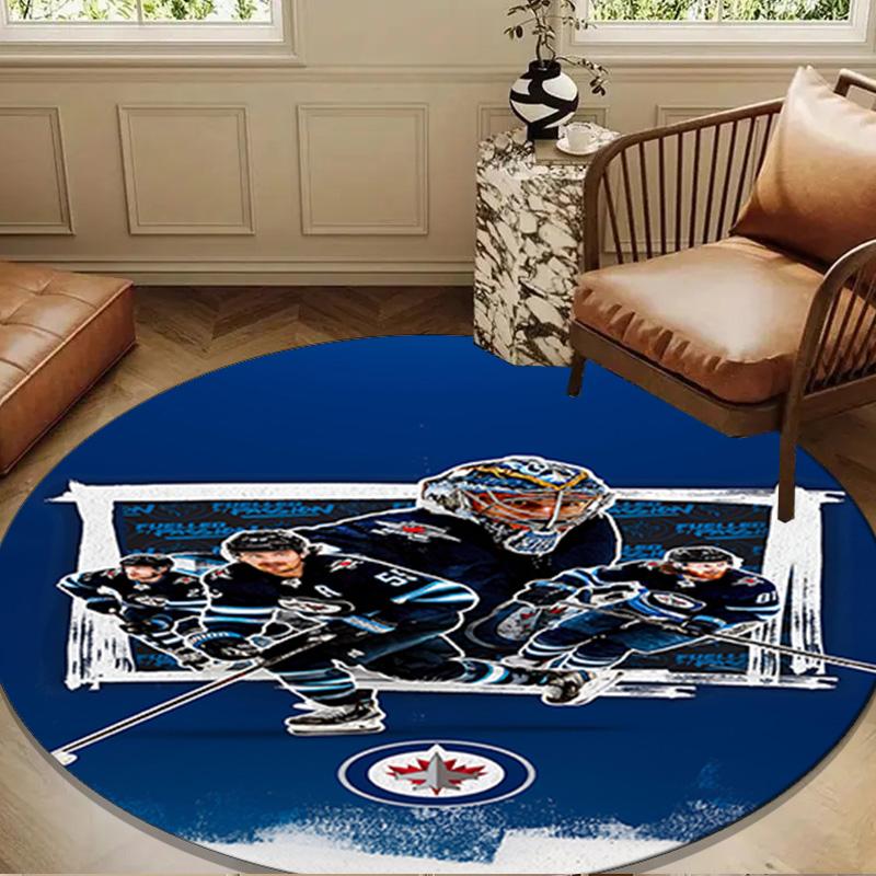 Winnipeg Crest Hockey Round Rug for Livingroom,Bedroom, Palyroom, Chair Rug, Area rug, Circle Carpet, Large Size Decor Fan Christmas gift