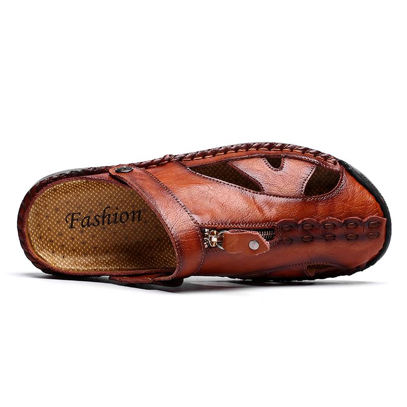 Fashion Black Leather Men Casual Shoes High Quality Slip On Sandals Comfort Breathable Loafers for Men's Shoes Moccasins Beach Slippers