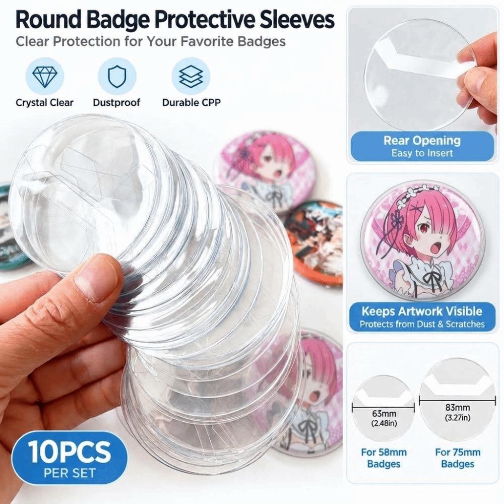 10pcs/Set Round 63/83mm Round Shield Display Cover Badge Protector Case For 58/75mm Badge Storage