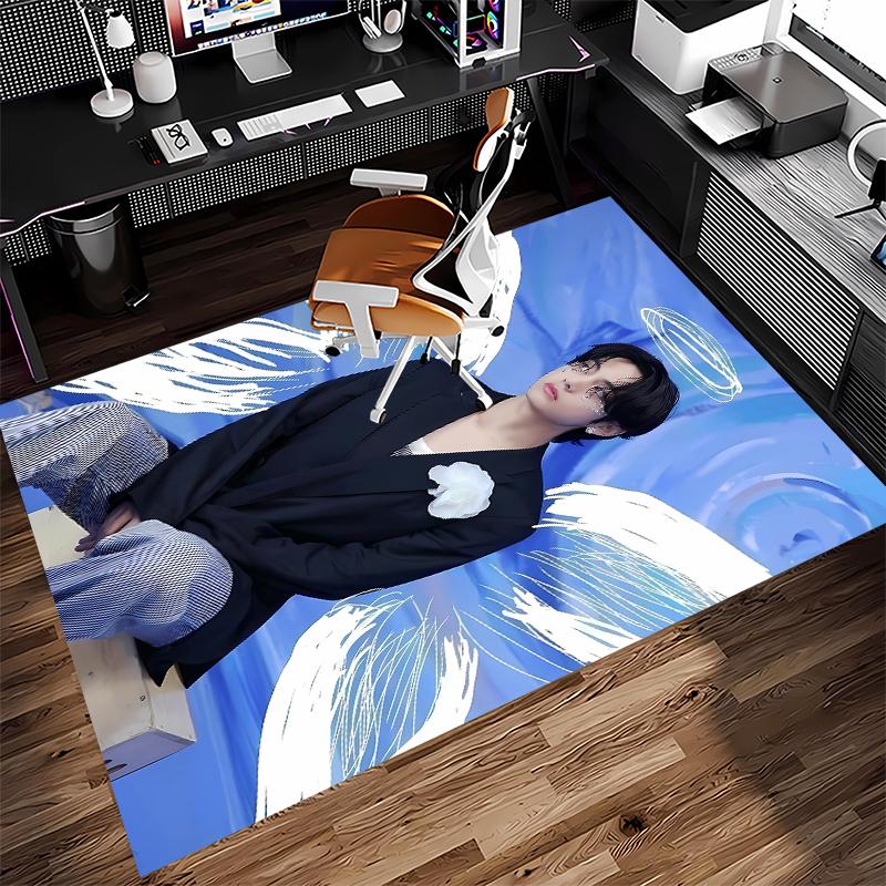 1pc Min Yoongi Print Area Rug - Soft,Washable Non-Slip Indoor Mat for Office Chairs,Living Room,Home Office Decorative Rug