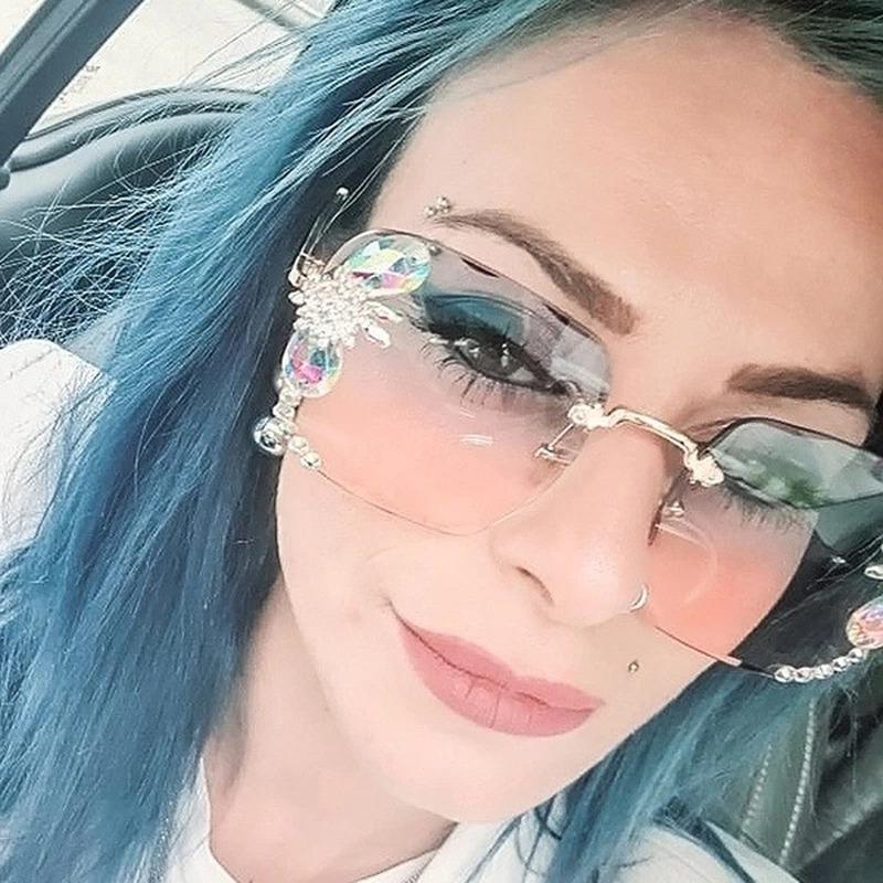 1 шт. солнцезащитные очки женские новые модные ретро квадратные очки без оправы со стразами женские летние с повязками на глаза