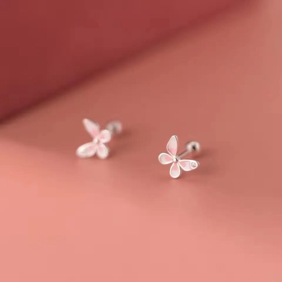 Корейские серьги-гвоздики из серебра 925 пробы для пирсинга козелка, спиральные серьги-гвоздики для женщин, 2 шт., бабочка, сердце, модные украшения для пирсинга ушей