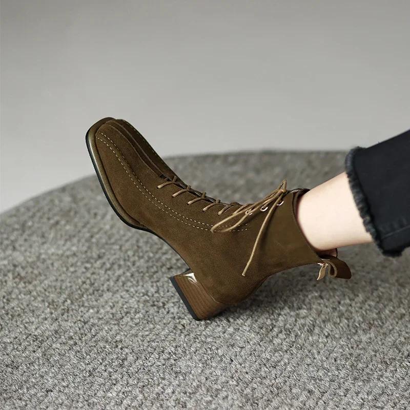New Square Toe Thick Heel Everything Temperament Fashion Boots Ankle Boots Small Fragrance Stretch Slim Boots