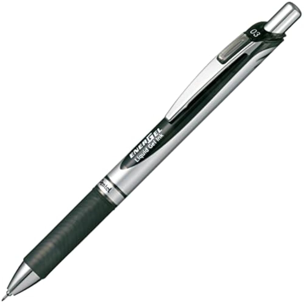 Шариковая ручка Pentel Гелевые чернила Гелевая Нажимной механизм 0,3 мм Серебристый корпус BLN73-A Черный