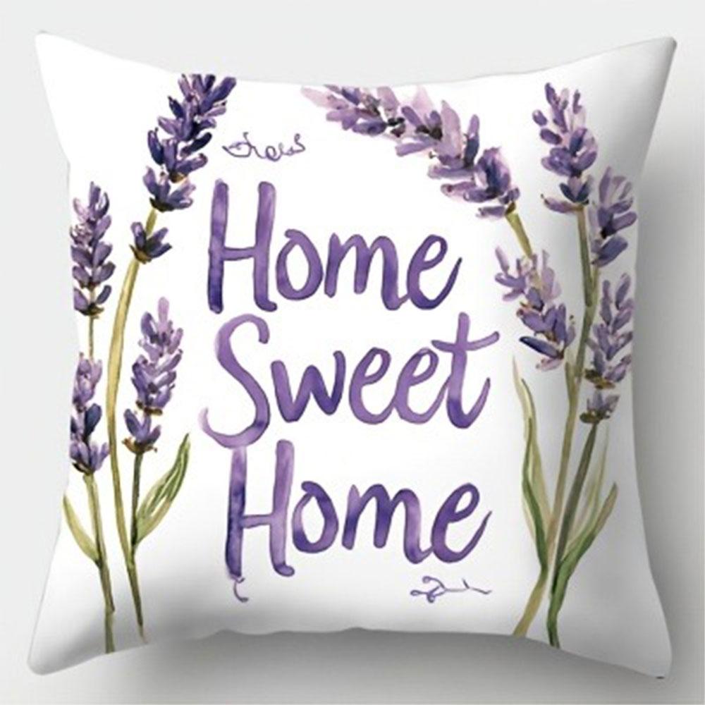 Light Purple Lavender Style Pattern Home Decor Pillowcase Living Room Sofa Polyester Cushion Cover With Zipper