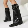 Autumn Winter New Skirt Boots Women's Square Toe Gothic Punk Rivet Knee High Pant Boots Slip On Chunky High Heels Western Boots