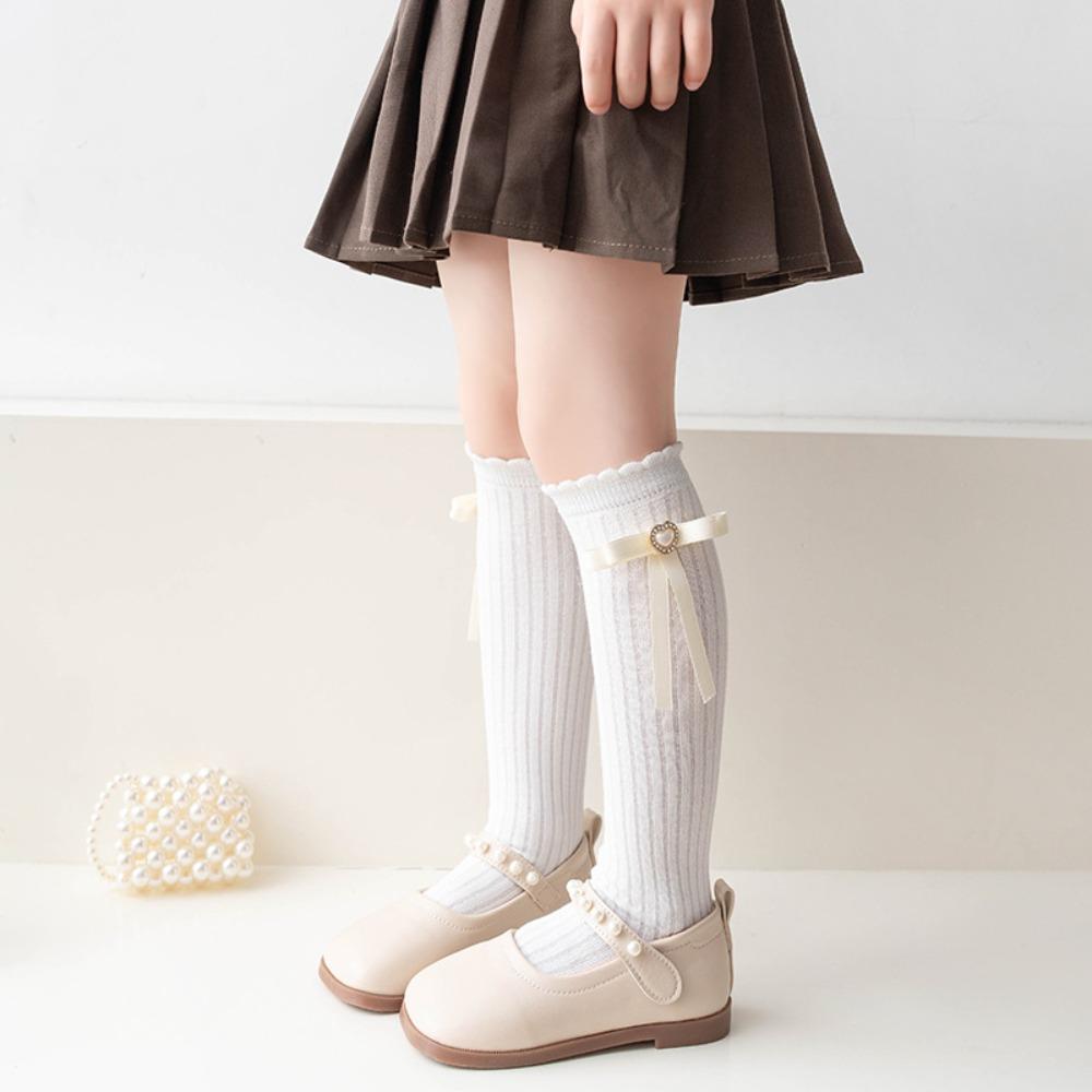 Детские хлопковые чулки с бантиками, рождественские носки принцессы средней длины, новогодние гольфы для детей