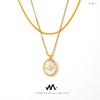 French Retro Oval Mother-of-Pearl Zircon Pendant On 18k Gold-Plated Titanium Steel Clavicle Chain