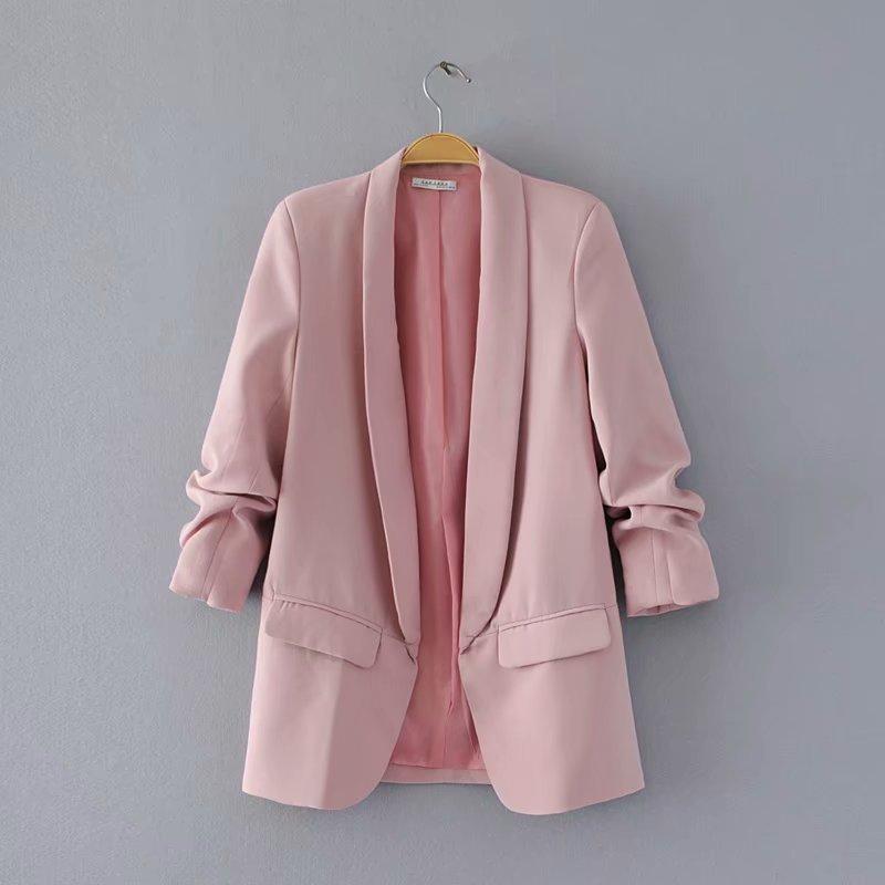 Spring and Autumn Commuter Urban Leisure Versatile Candy Women's Pleated Sleeve Blazer