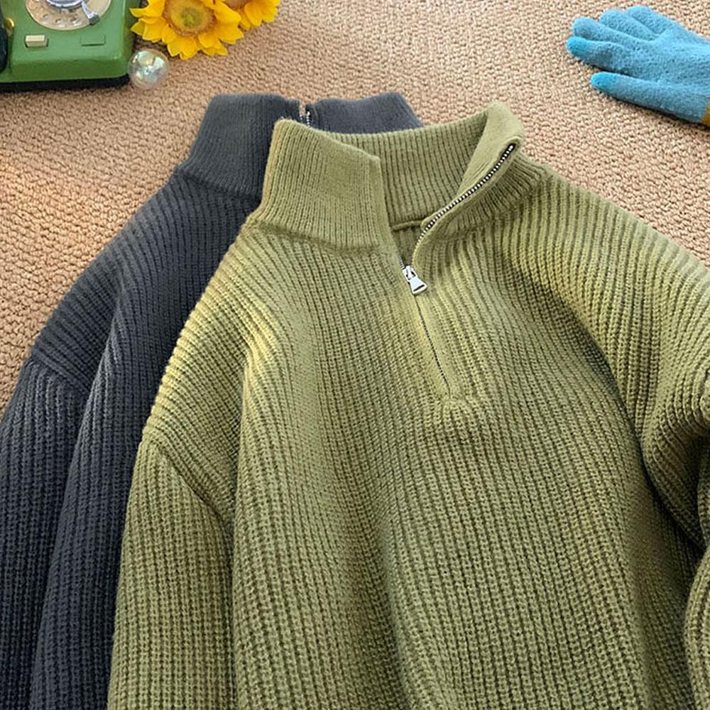 Женский и мужской свитер с воротником Y2K, вязаные толстовки, пальто для мужчин с молнией, корейские зимние наружные пуловеры, мужская блузка