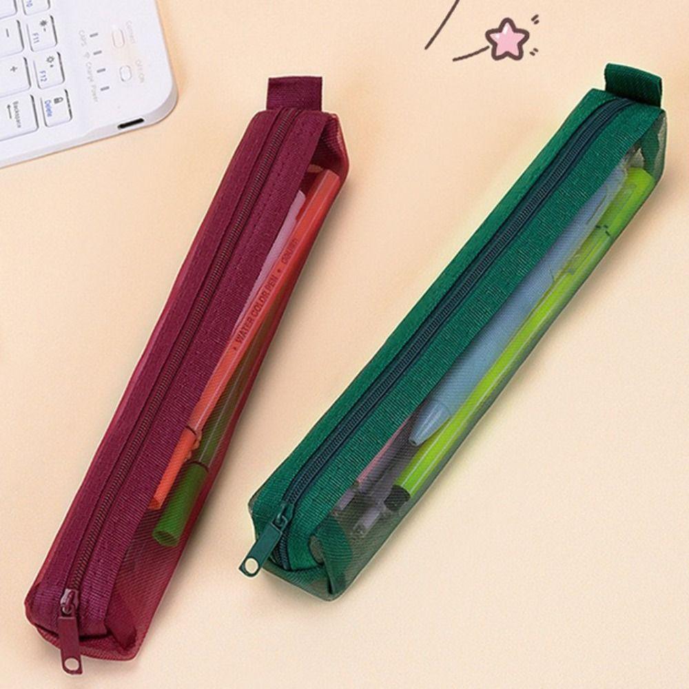 5Pcs Casual Mesh Pencil Case Portable Pen Organizer Zipper Stationery Pouch School Office Supplies