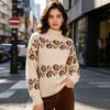 Womens Oversized Knit Sweater With Floral Embroidery Semi-Turtleneck Long Sleeve Casual Top
