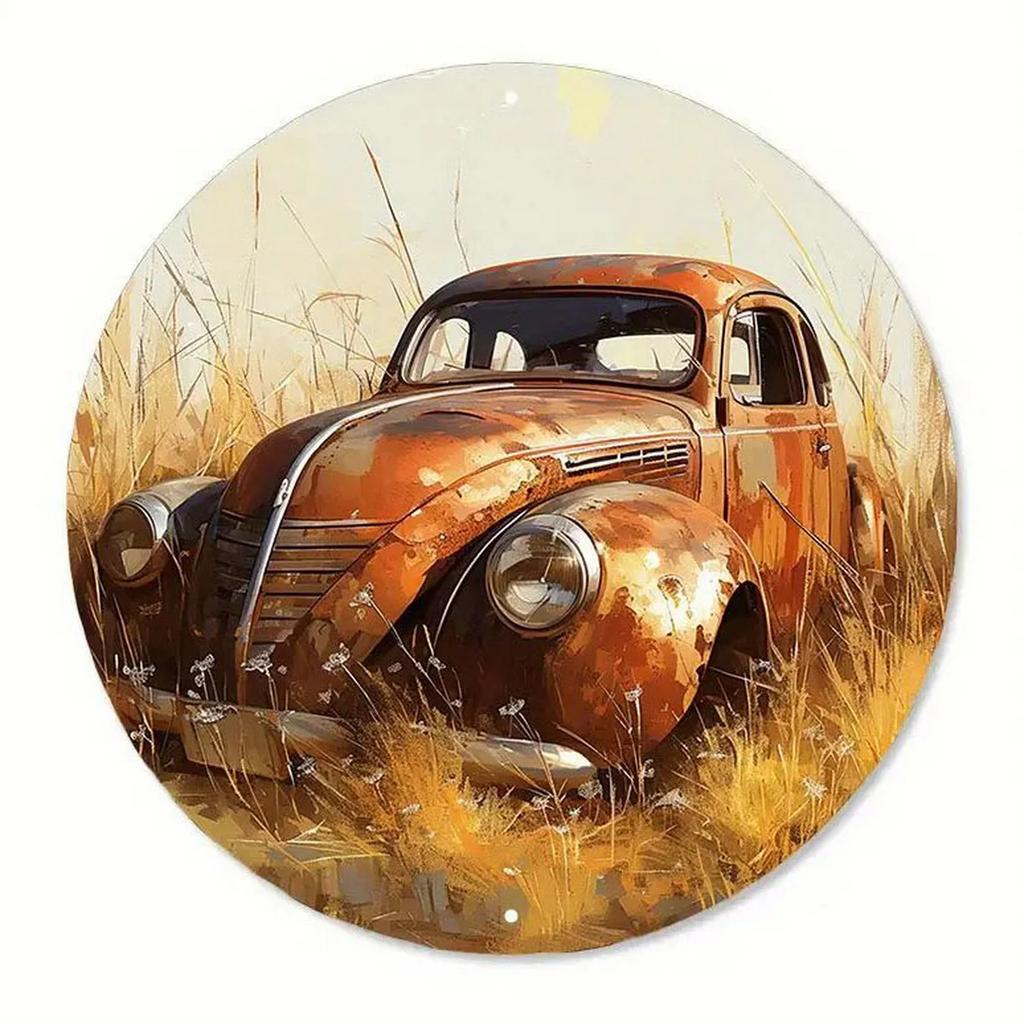 Retro Round Metal Tin Signs D Flat Cars Truck Decor Pattern Nostalgic Iron Painting Novelty For Cafe Bar Man Cave Wall Decor
