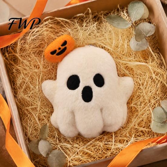 Skin Friendly Plush Halloween Ghost/Pumpkin Black Cat Figurine, Soft Stuffed Doll Party Favor with Hanging Chain, Creative Photography Props