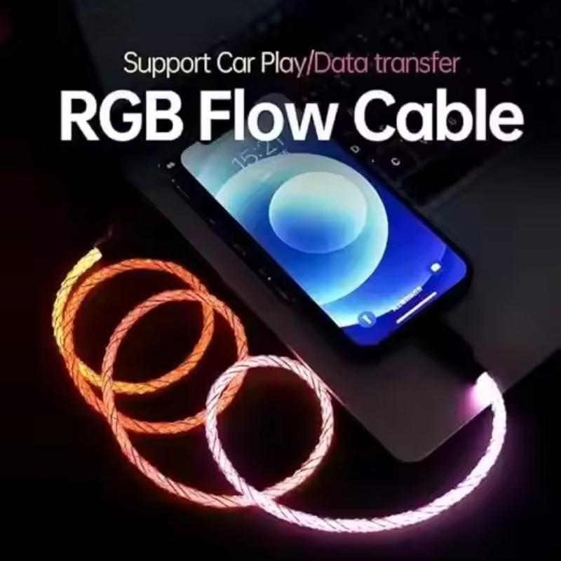 120 Вт Светящийся RGB USB A на Type-C Кабель для зарядки и синхронизации данных USB для 17 16 Pro Huawei Samsung Oppo Vivo