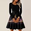Women's Casual Fashion Round Neck Long Sleeve Christmas Printed Party Vintage Long Dresses
