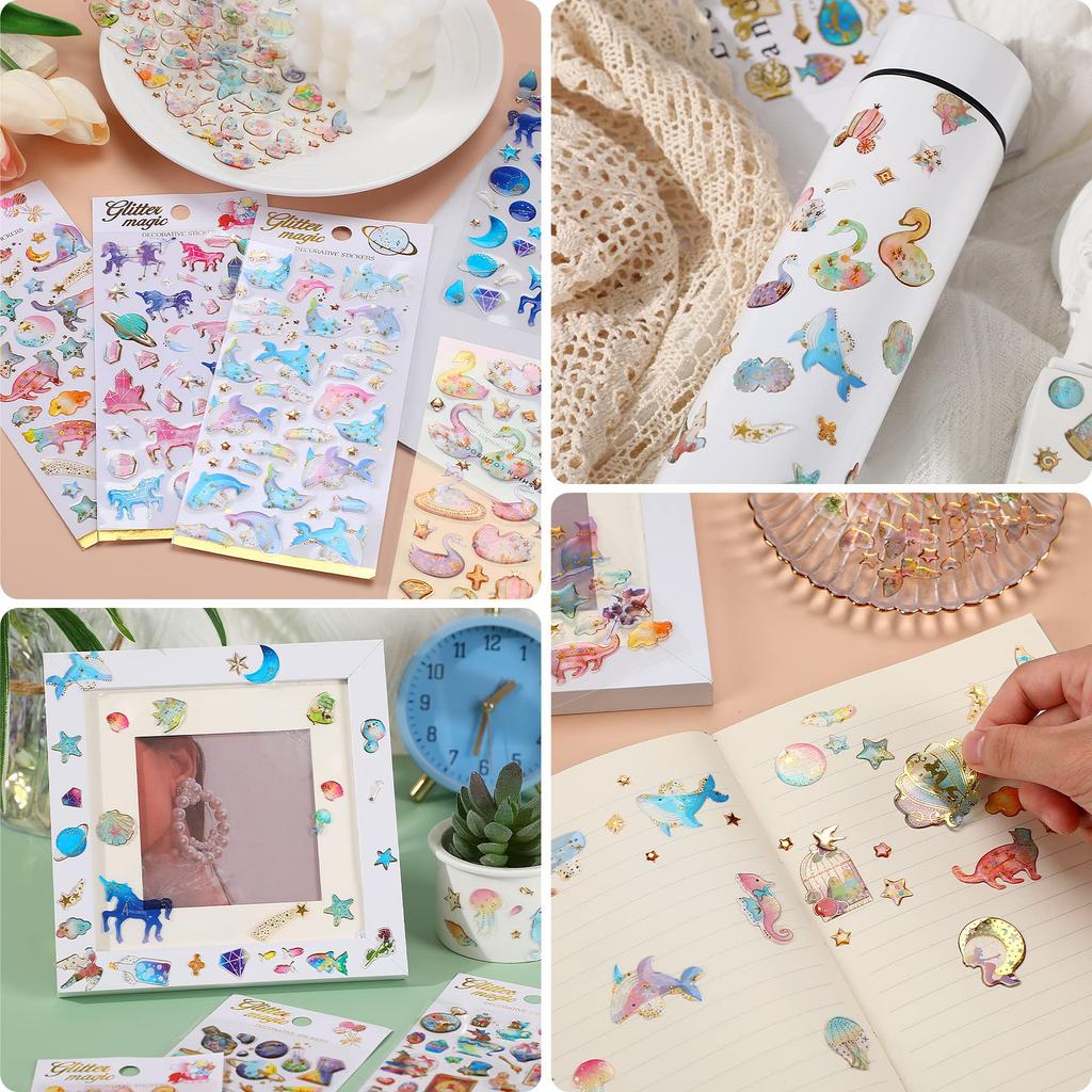 SANNIX Блестящие наклейки для 14-дневного планера наград Пухлые 3D Планер наград Морские девочки-цветы, Листы, Наклейки, Наклейки, Наклейки, Блестки, Сердце,