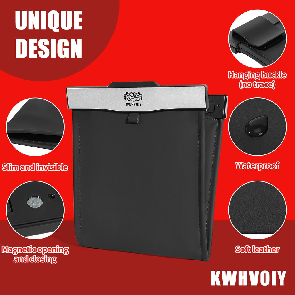 KWHVOIY умный светодиодный автомобильный мусорный бак на заднем сиденье, маленький тонкий автомобильный мешок для мусора, подвесной магнитный кожаный карман для хранения автомобиля