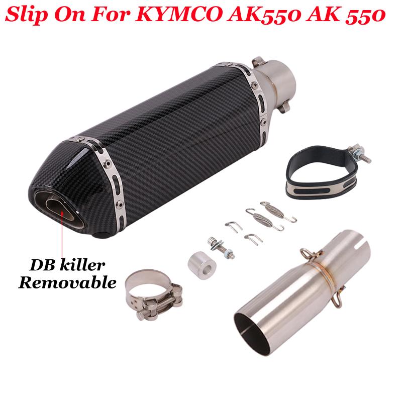Slip On For KYMCO AK550 AK 550 Motorcycle Exhaust Systen Escape Mid Link Pipe Connecting 51mm Moto Muffler Removable DB Killer