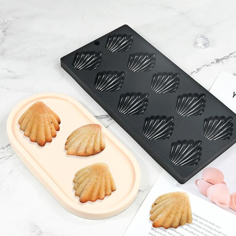 Reusable 10 Cavity Silicones Shell Shape Baking Molds For Homemade Madeleines And Mousse Dessert Pan Dishwasher Safe