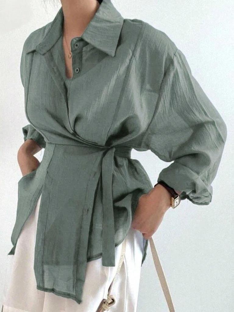 Свободная блузка с длинным рукавом, женская одежда, нерегулярная белая солнцезащитная рубашка, женские модные повседневные рубашки на пуговицах 2023, топы 15674