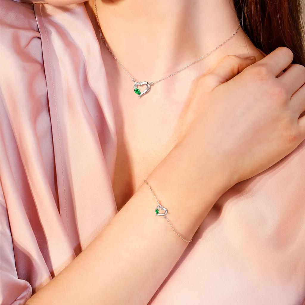 Necklace Emerald May Birthstone Heart Necklace Platinum Finish Silver Popular Accessory Birthday Christmas White Day Present Beautifully Wrapped