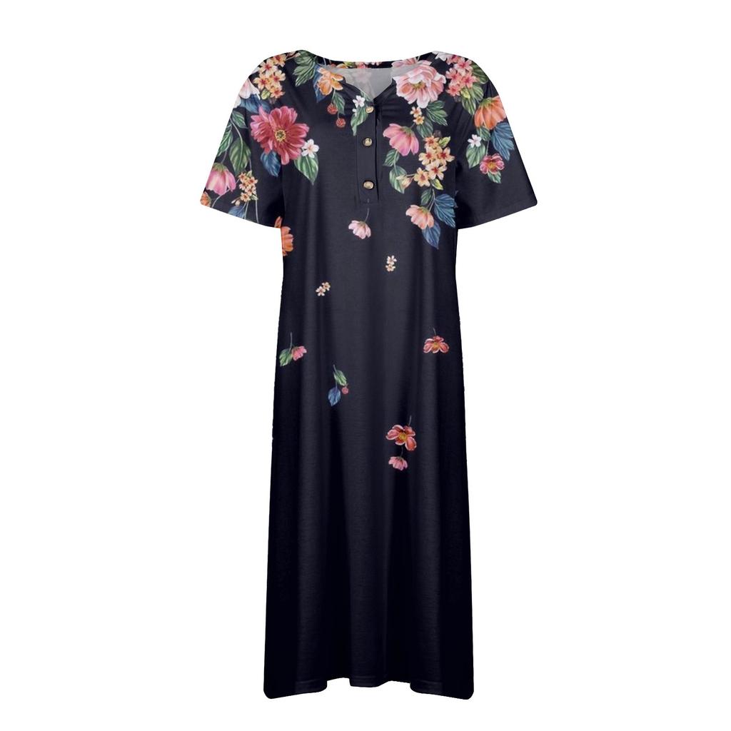 Women's Summer Casual Printed V-Neck Short-Sleeve Swing Dress