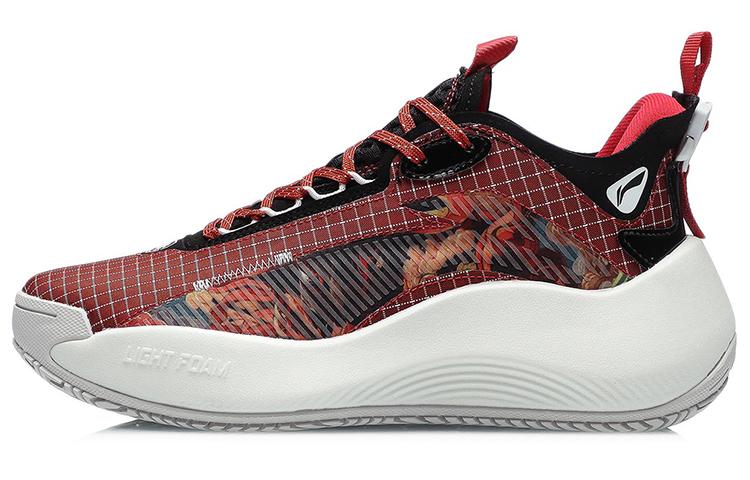 Li Ning BD5 уличная подошва нескользящая амортизация низкие баскетбольные кроссовки женские китайская живопись красный AGBR002-2