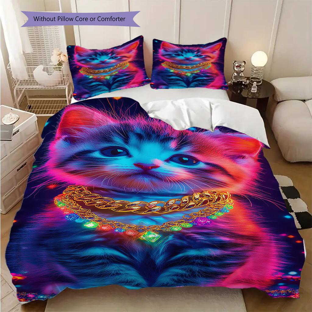 Kitten Pattern Bedding Quilt Set Quilt Cover Pillowcase Home Decoration Birthday Gift (1 * duvet cover + 2 * pillowcase, without core)