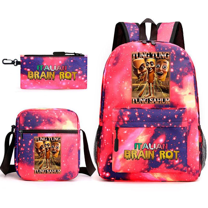 School Bag Tongtongsahur Cartoon Abstract Shanhaijing Primary School Students and Teenagers Backpack Three-piece Set L