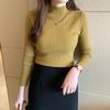 Women Autumn Winter Knitted Sweater Half High Collar Solid Color Underlay All Match Long Sleeve Top