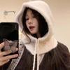 Drawstring Winter Hat Warm Hooded Scarf Cap Fashion Neckerchief Hat  Women Girl