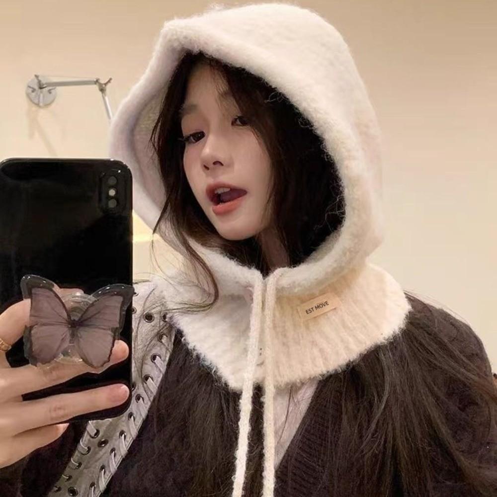 Drawstring Winter Hat Warm Hooded Scarf Cap Fashion Neckerchief Hat Women Girl