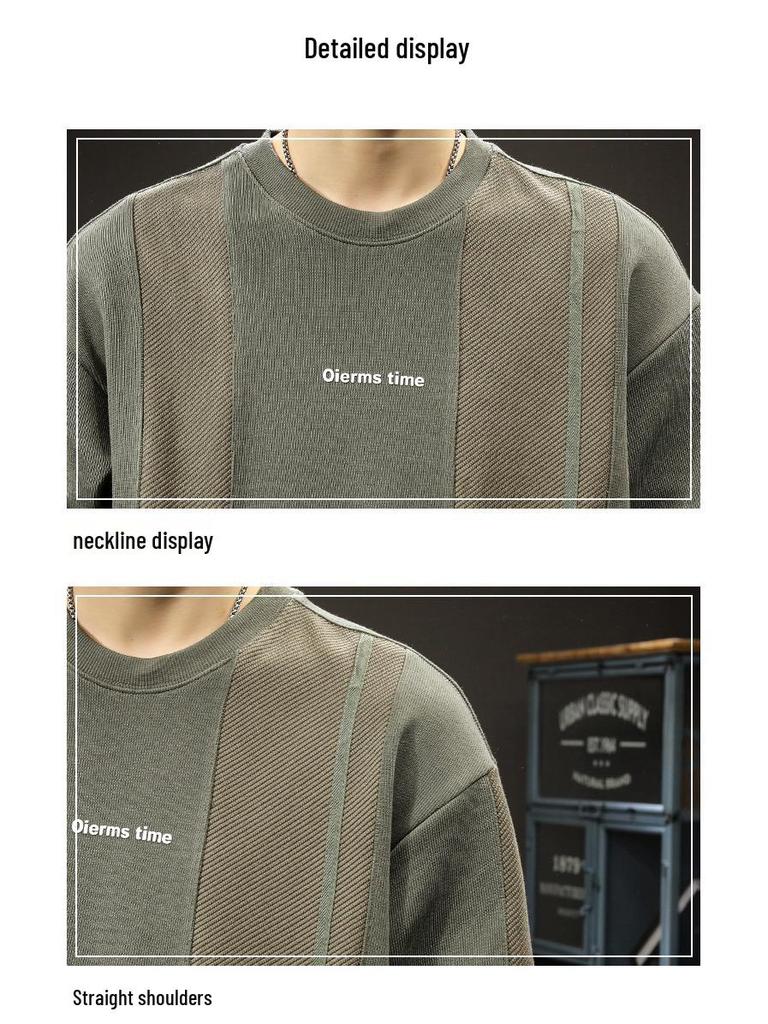 Мужская ретро-толстовка с пэчворком: Тяжелый, Свободный крой, Большой размер, Длинный рукав для Осени и Зимы